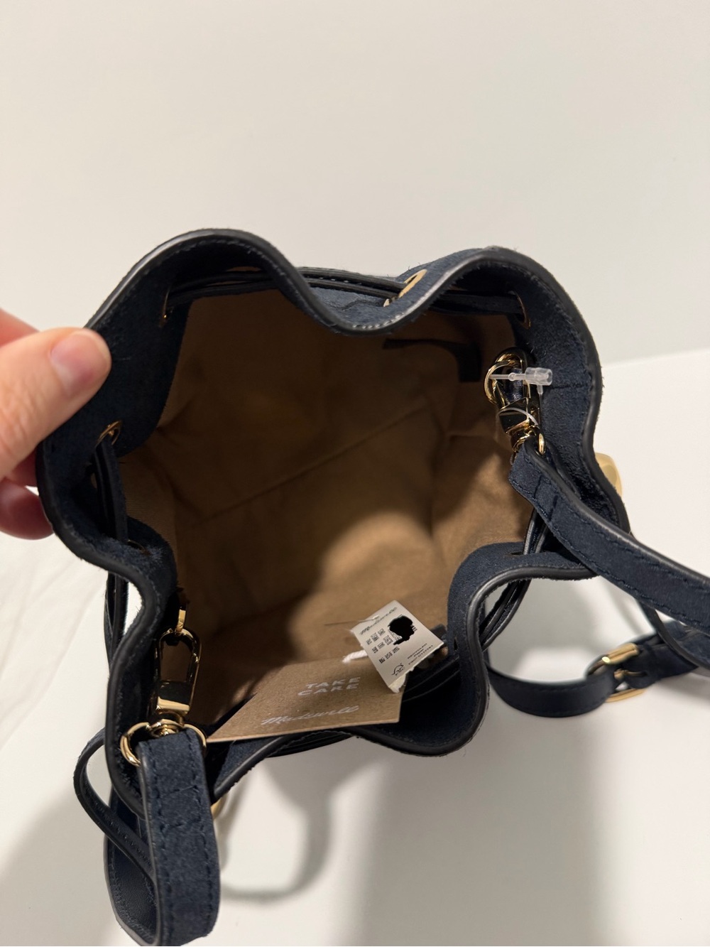 NEW Madewell The Mini Drawstring Crossbody Bucket Bag in deep indigo suede NW512 - Picture 9 of 10